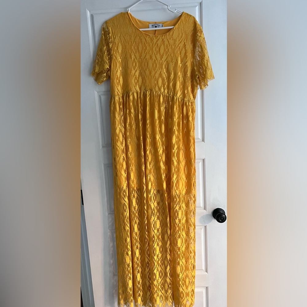 Yellow lace maxi dress